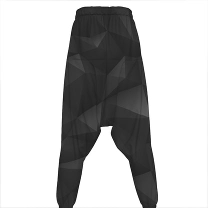Black Polygonal Geometric Print Hammer Pants