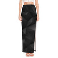 Black Polygonal Geometric Print High Slit Maxi Skirt