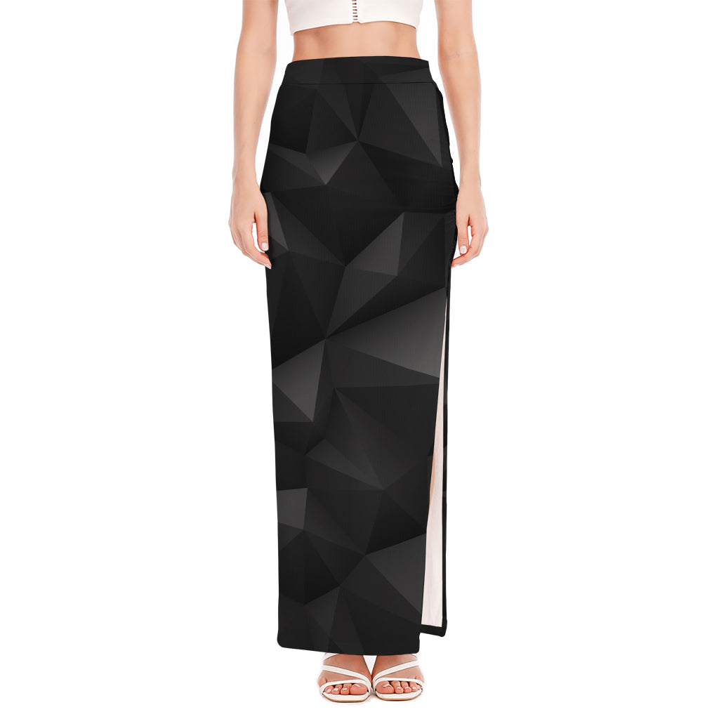 Black Polygonal Geometric Print High Slit Maxi Skirt