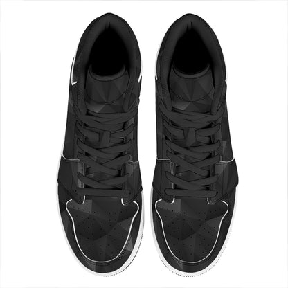 Black Polygonal Geometric Print High Top Leather Sneakers