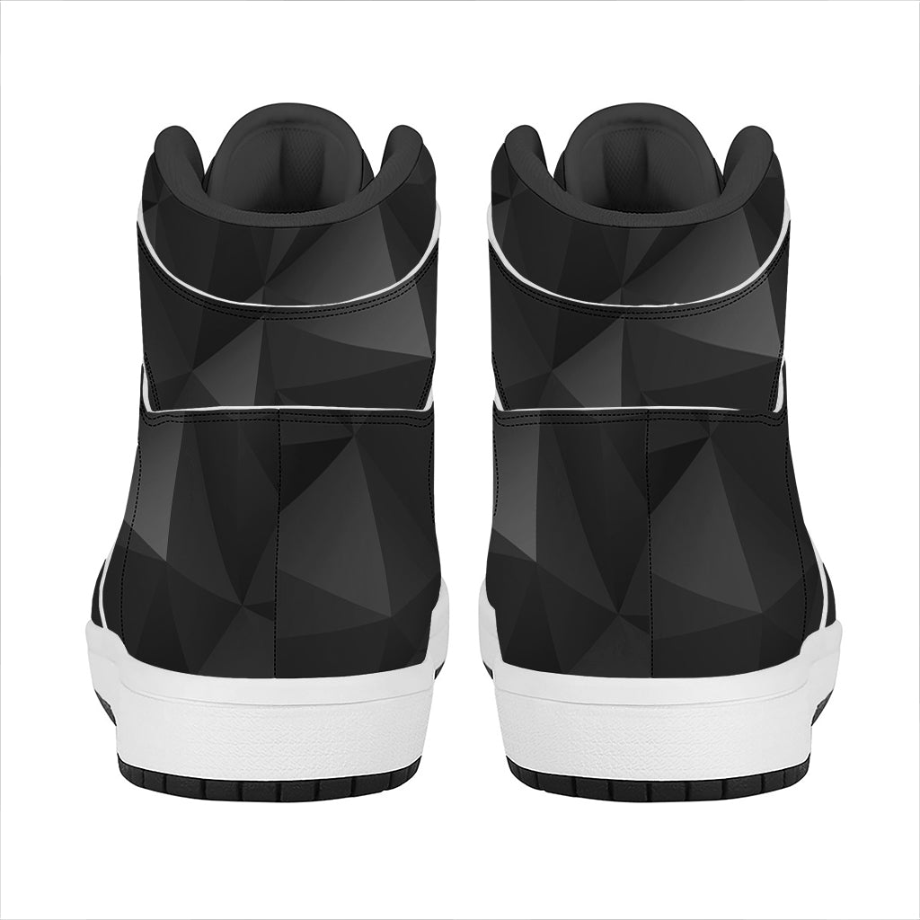 Black Polygonal Geometric Print High Top Leather Sneakers