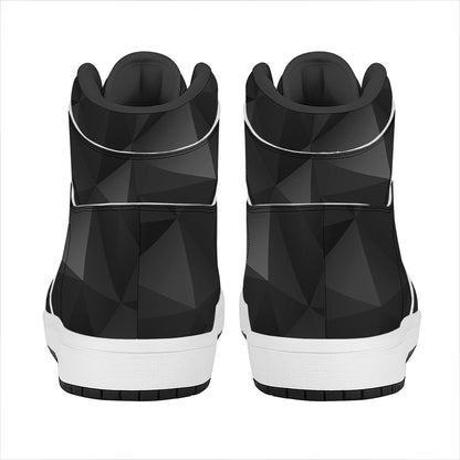 Black Polygonal Geometric Print High Top Leather Sneakers