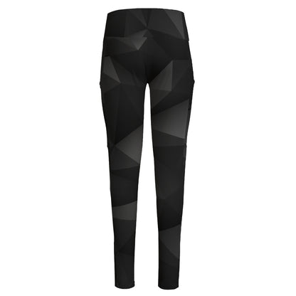 Black Polygonal Geometric Print High-Waisted Pocket Leggings