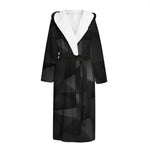 Black Polygonal Geometric Print Hooded Bathrobe