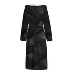 Black Polygonal Geometric Print Hooded Bathrobe