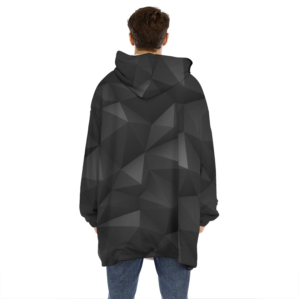 Black Polygonal Geometric Print Hoodie Blanket