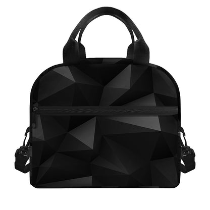 Black Polygonal Geometric Print Insulated Lunch Bag