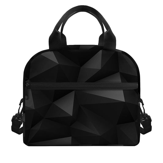 Black Polygonal Geometric Print Insulated Lunch Bag