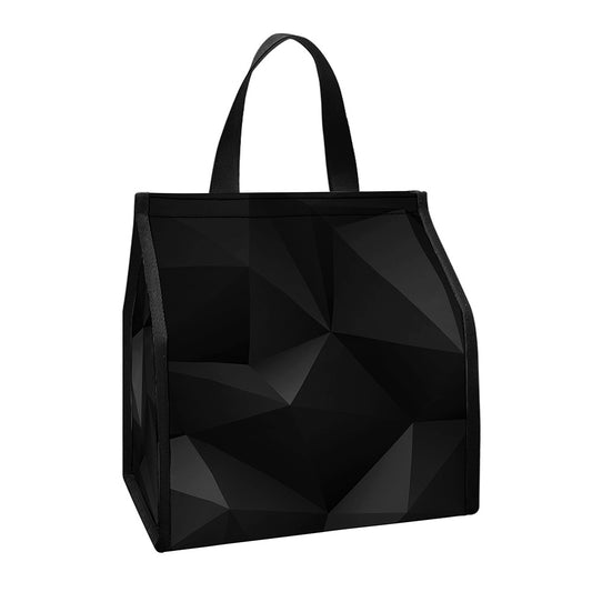 Black Polygonal Geometric Print Insulated Lunch Tote