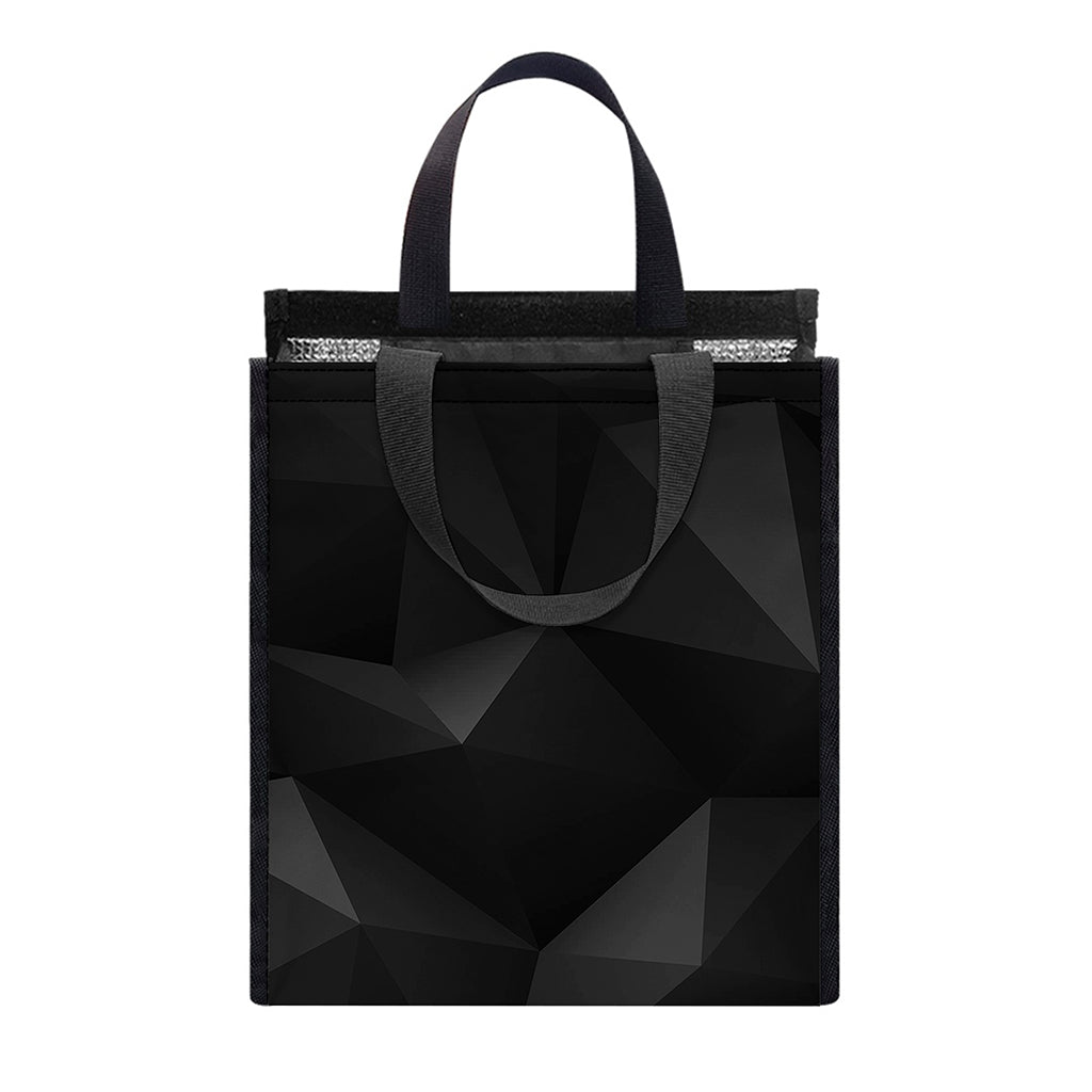 Black Polygonal Geometric Print Insulated Lunch Tote