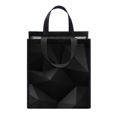 Black Polygonal Geometric Print Insulated Lunch Tote