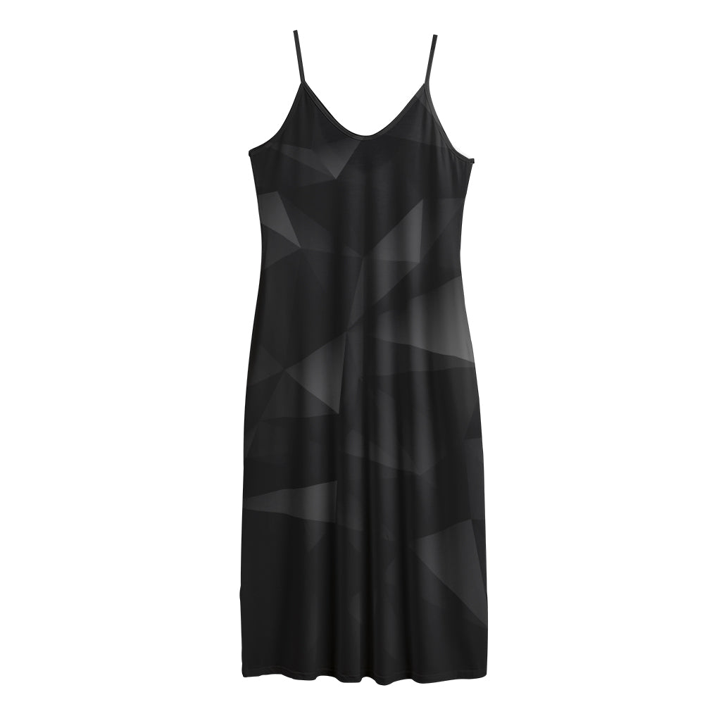 Black Polygonal Geometric Print Jersey Midi Cami Dress
