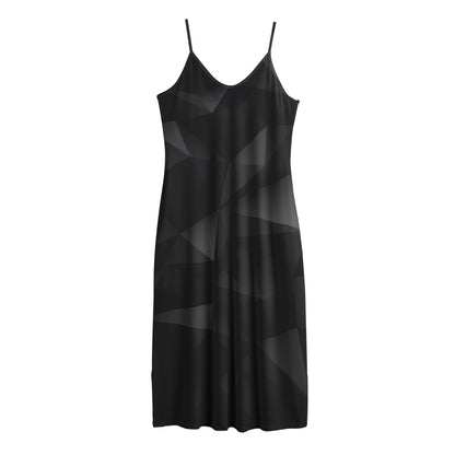 Black Polygonal Geometric Print Jersey Midi Cami Dress