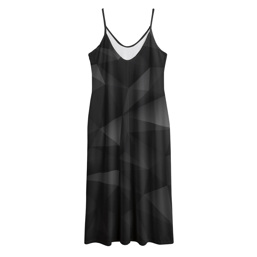 Black Polygonal Geometric Print Jersey Midi Cami Dress
