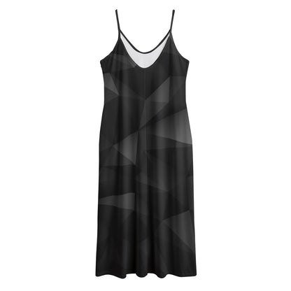 Black Polygonal Geometric Print Jersey Midi Cami Dress