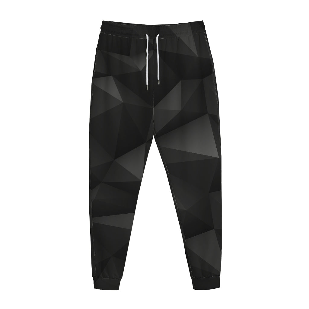 Black Polygonal Geometric Print Jogger Pants