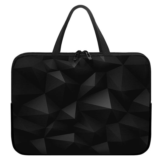 Black Polygonal Geometric Print Laptop Sleeve With Handle
