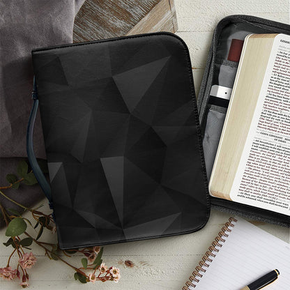 Black Polygonal Geometric Print Leather Bible Cover