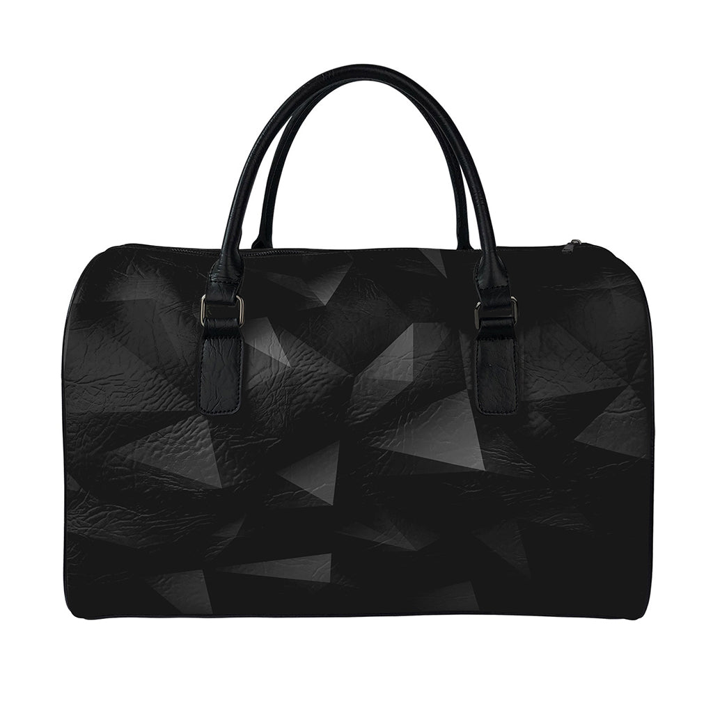 Black Polygonal Geometric Print Leather Duffle Bag