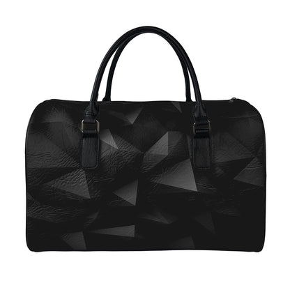 Black Polygonal Geometric Print Leather Duffle Bag
