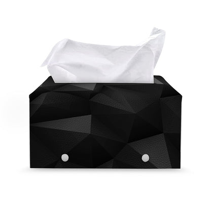 Black Polygonal Geometric Print Leather Tissue Box Cover