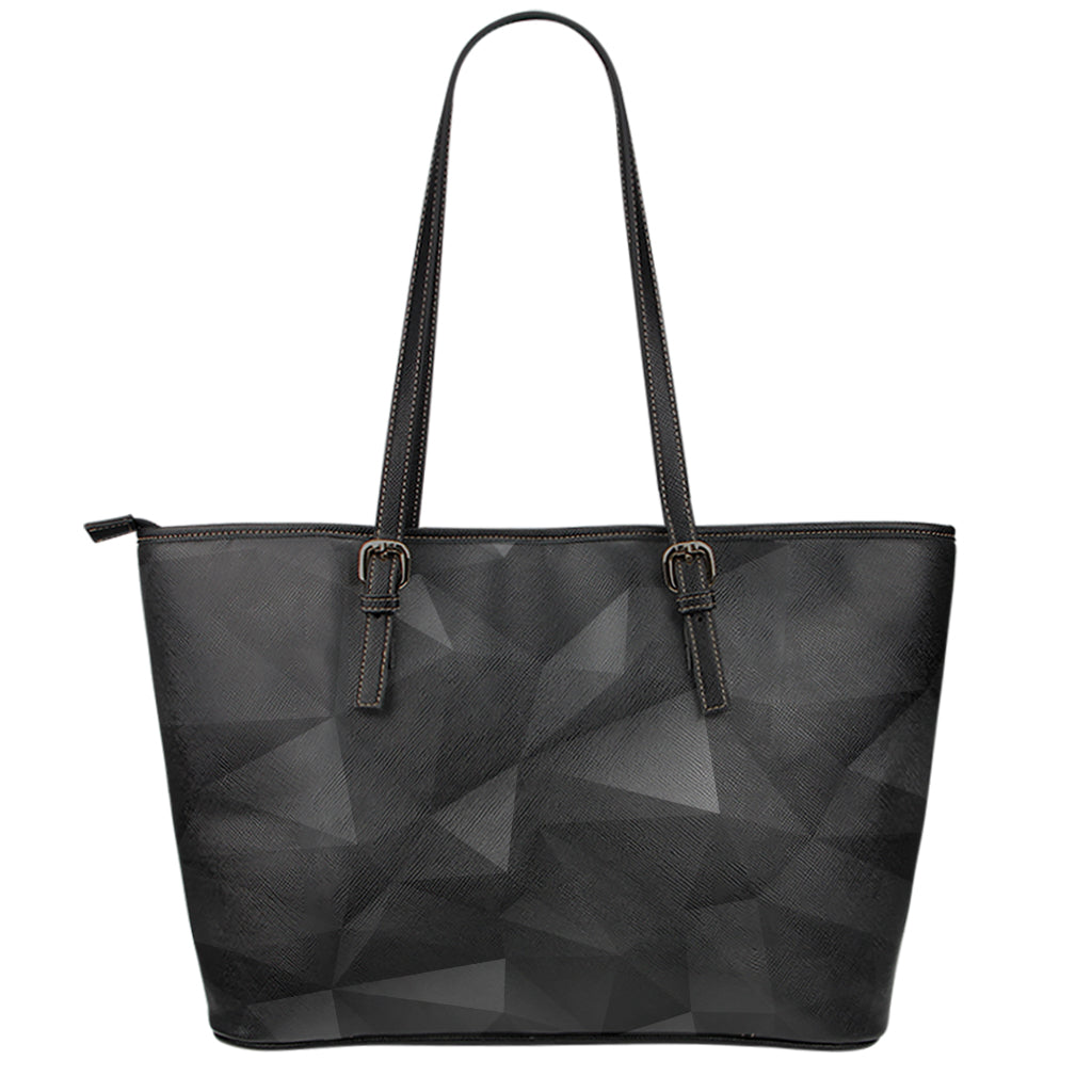 Black Polygonal Geometric Print Leather Tote Bag