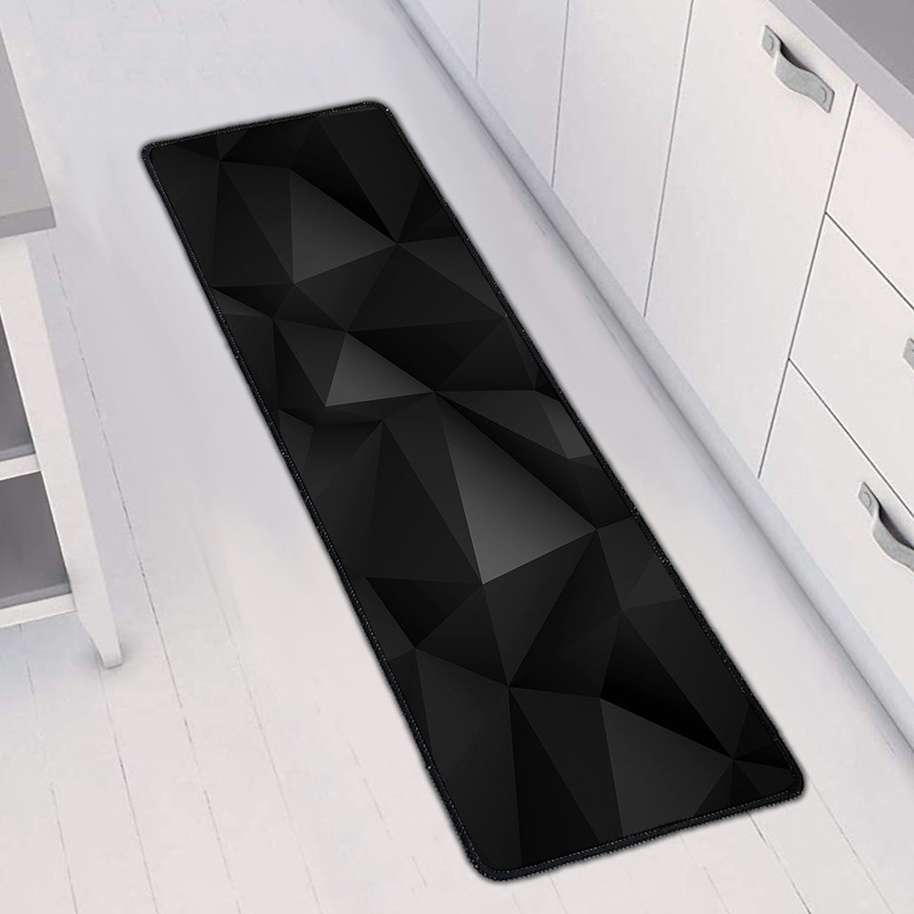 Black Polygonal Geometric Print Long Kitchen Mat