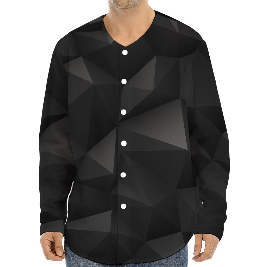 Black Polygonal Geometric Print Long Sleeve Baseball Jersey
