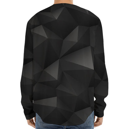 Black Polygonal Geometric Print Long Sleeve Baseball Jersey