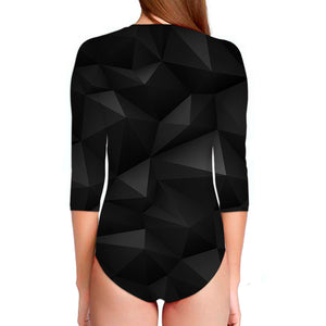 Black Polygonal Geometric Print Long Sleeve Swimsuit