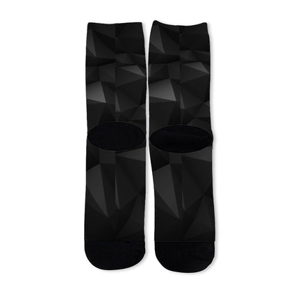 Black Polygonal Geometric Print Long Socks