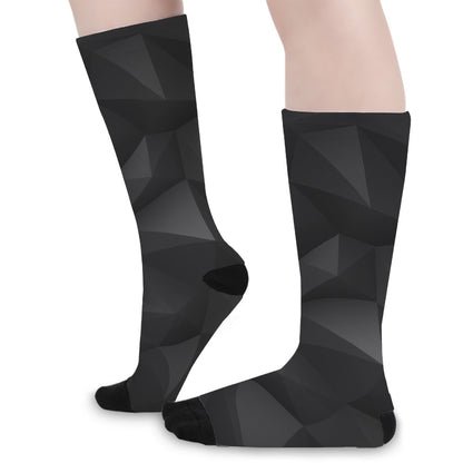 Black Polygonal Geometric Print Long Socks