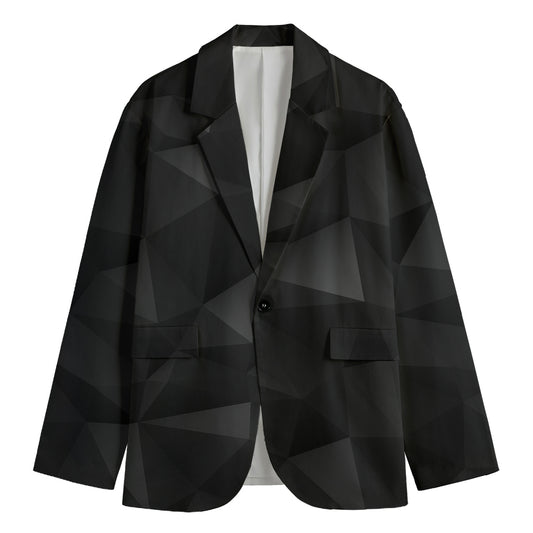 Black Polygonal Geometric Print Men's Blazer