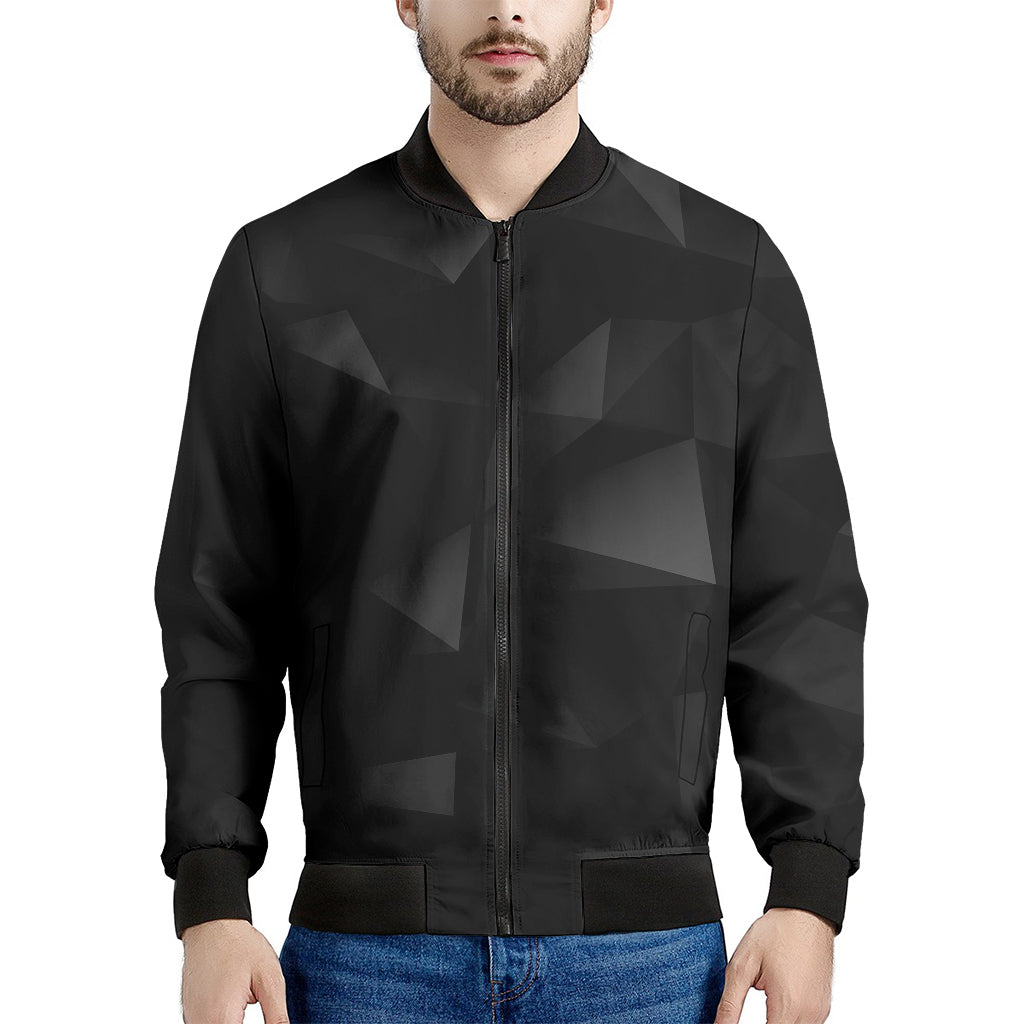 Black Polygonal Geometric Print Men's Bomber Jacket