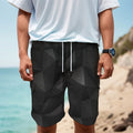 Black Polygonal Geometric Print Men's Cargo Shorts