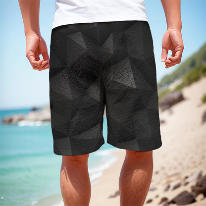 Black Polygonal Geometric Print Men's Cargo Shorts
