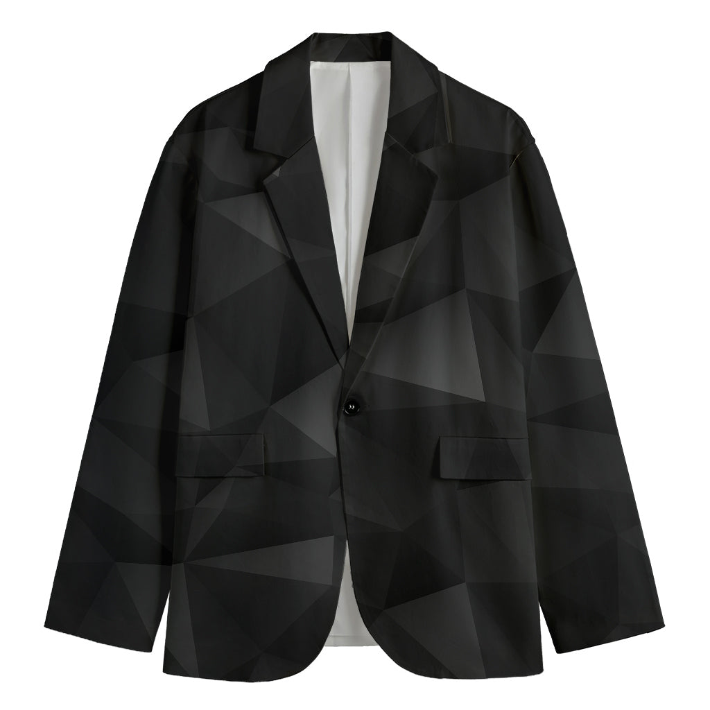 Black Polygonal Geometric Print Men's Cotton Blazer