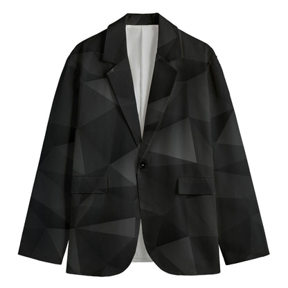 Black Polygonal Geometric Print Men's Cotton Blazer