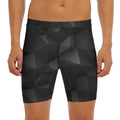 Black Polygonal Geometric Print Men's Long Boxer Briefs
