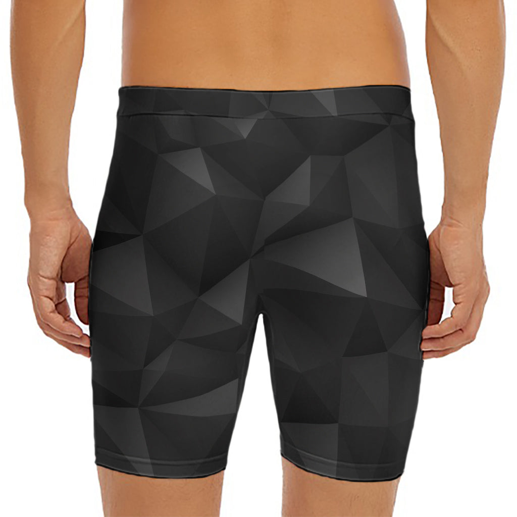 Black Polygonal Geometric Print Men's Long Boxer Briefs