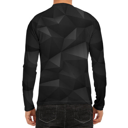 Black Polygonal Geometric Print Men's Long Sleeve Rash Guard