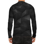 Black Polygonal Geometric Print Men's Long Sleeve Rash Guard