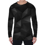 Black Polygonal Geometric Print Men's Long Sleeve T-Shirt
