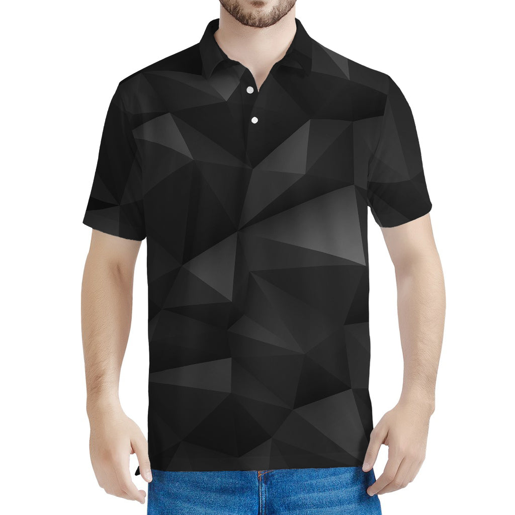 Black Polygonal Geometric Print Men's Polo Shirt