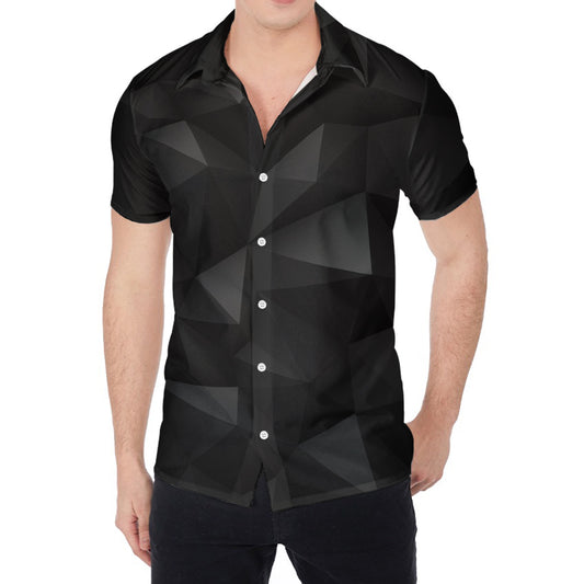 Black Polygonal Geometric Print Men's Shirt