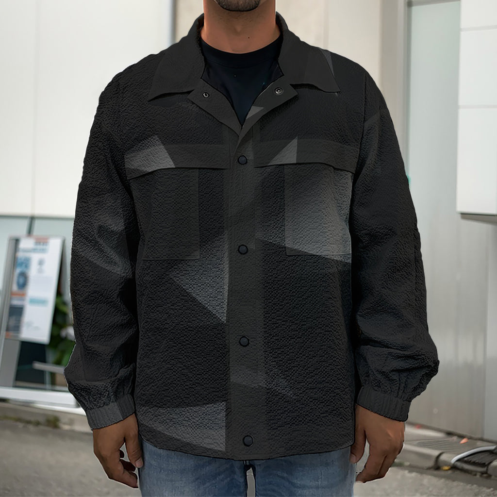Black Polygonal Geometric Print Men's Shirt Jacket