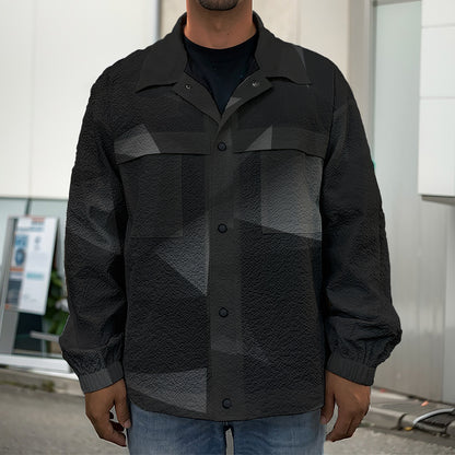 Black Polygonal Geometric Print Men's Shirt Jacket