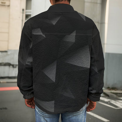 Black Polygonal Geometric Print Men's Shirt Jacket