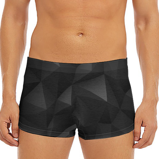 Black Polygonal Geometric Print Men's Short Boxer Briefs