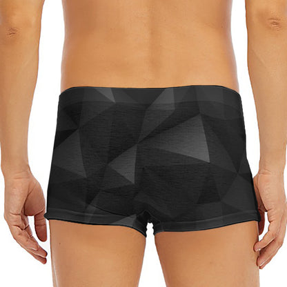 Black Polygonal Geometric Print Men's Short Boxer Briefs